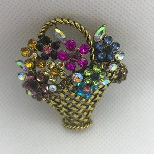 Flower Basket Brooch, Vintage Colorful Brooch For Women